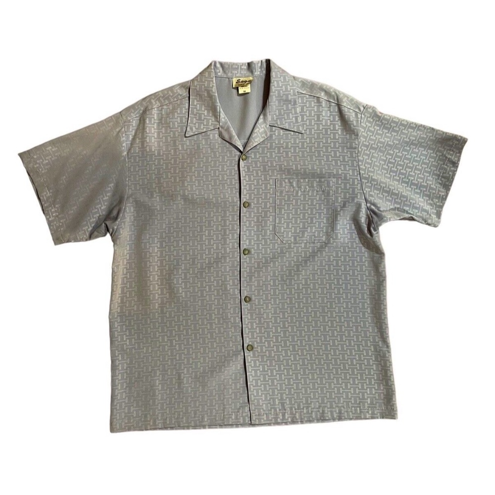 Saga SS Button Up Pocket Polyester Blue Gray Dress Shirt Size M NWOT